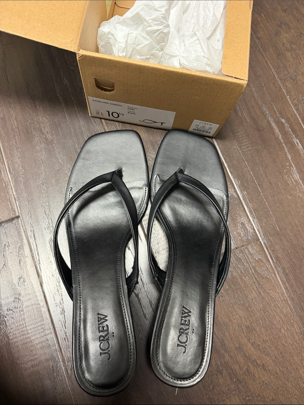J. Crew Black Leather Square-Toe Thong Sandals